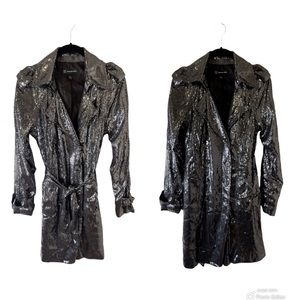 Fancy INC international concepts Silver Sequins Blazer Trench Dress Coat Size M